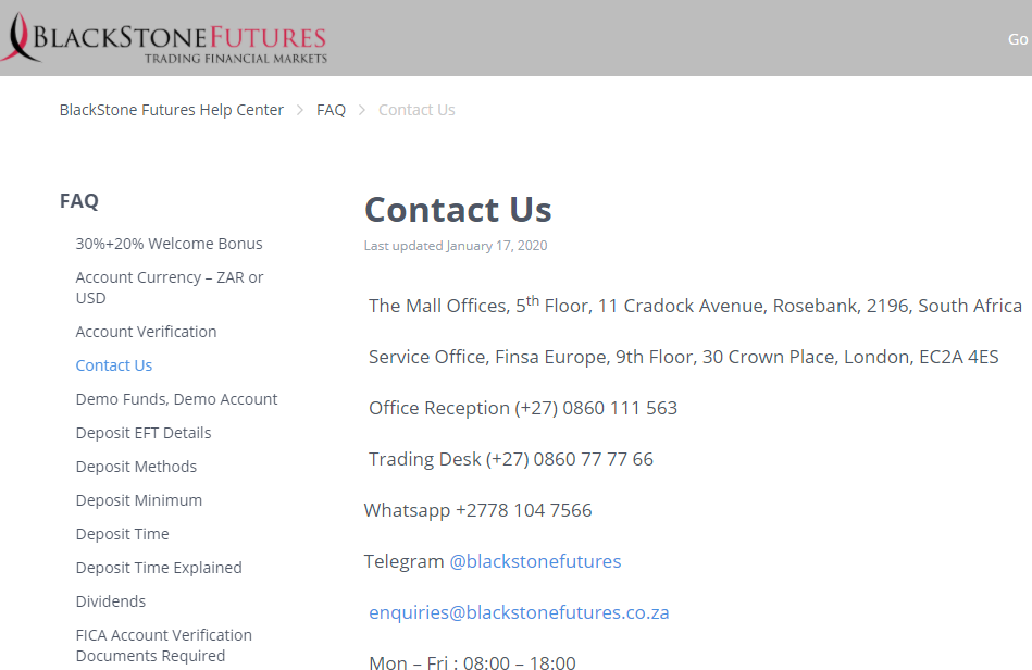 BlackStone Futures Contacts