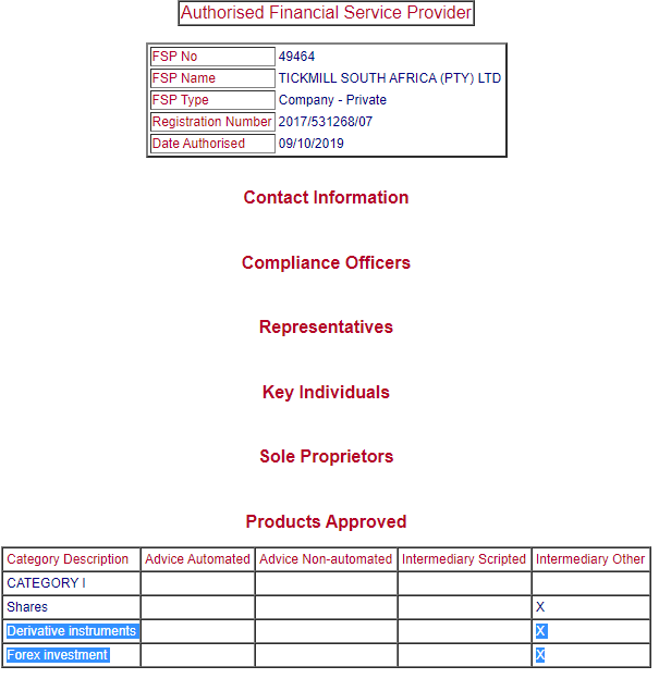 FSCA products approved by broker