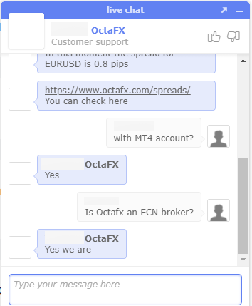 OctaFX Live Chat support is fair